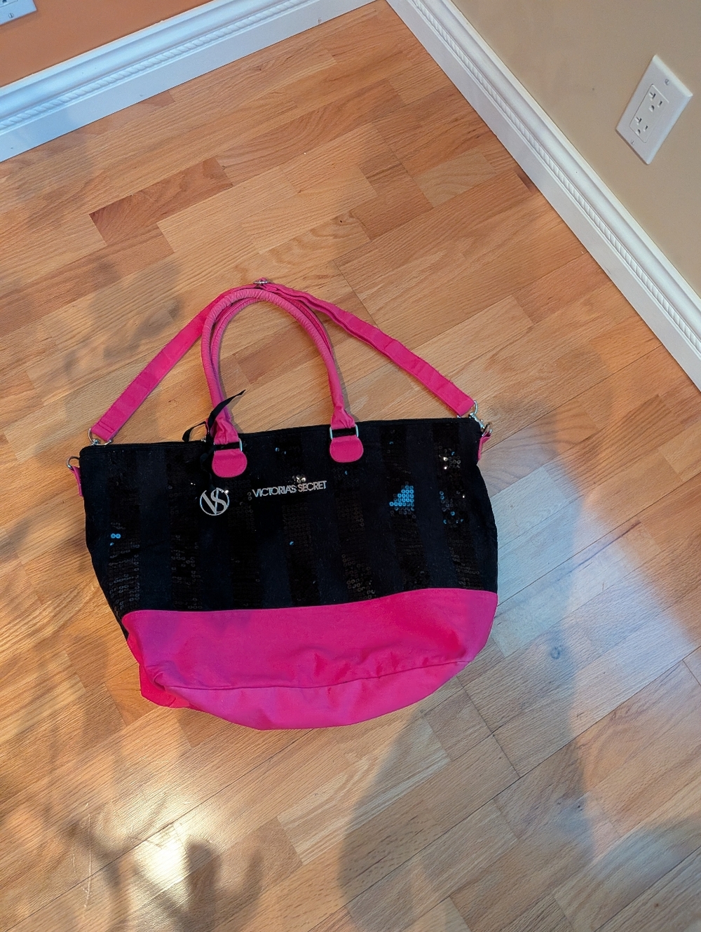 Victoria's Secret Black & Hot Pink Tote Bag L 24”x H 14” inches